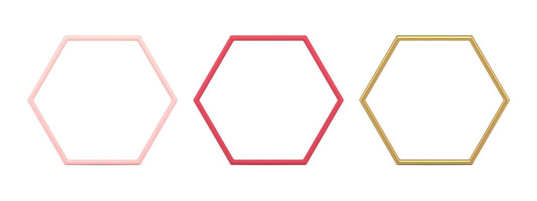 Collection realistic metallic hexagonal shape luxury outline empty frame 3d decorative design