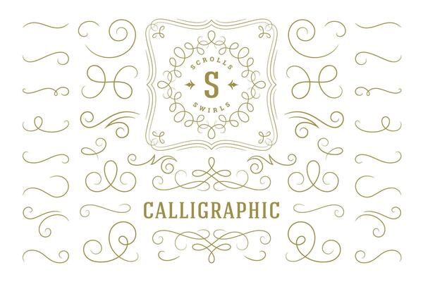 Calligraphic design elements vintage ornaments swirls and scrolls ornate decorations design elements.
