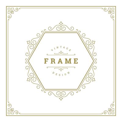 Vintage flourishes ornament swirls lines frame template illustration.