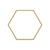 Golden hexagonal geometric frame glossy mathematical 3d decor element realistic illustration vector