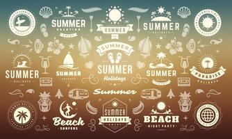 Summer labels and badges design set retro typography for posters and t-shirts vector