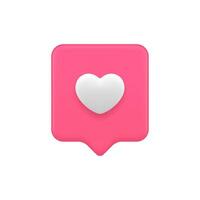 Like heart internet notice social media communication virtual notification 3d icon realistic vector
