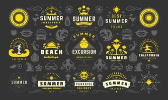 Summer labels and badges design set retro typography for posters, greeting cards and banners. vector