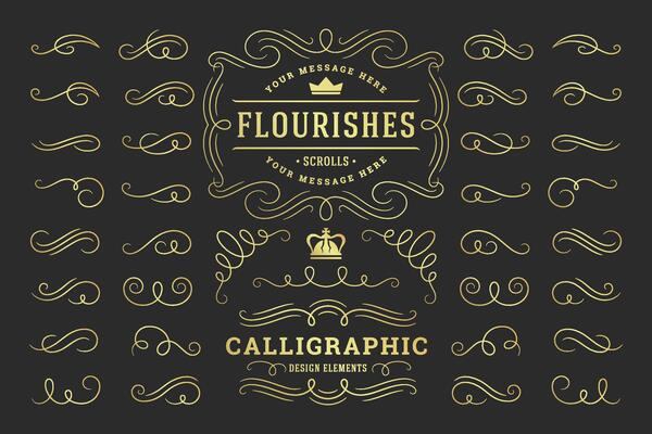 Calligraphic design elements vintage ornaments swirls and scrolls ornate decorations design elements