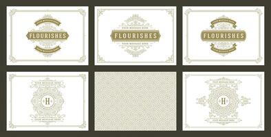 Vintage ornament greeting cards set templates flourish ornate frames and pattern background illustration vector