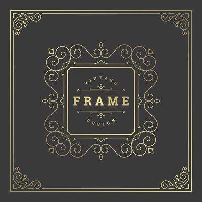 Vintage flourishes ornament swirls lines frame template illustration.