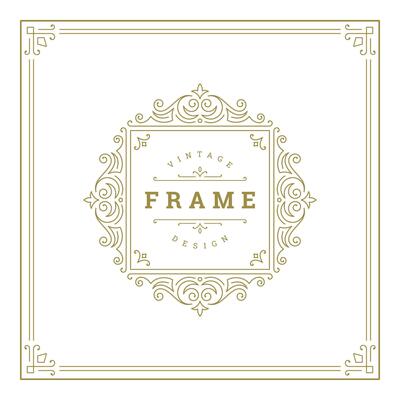 Vintage flourishes ornament swirls lines frame template illustration.