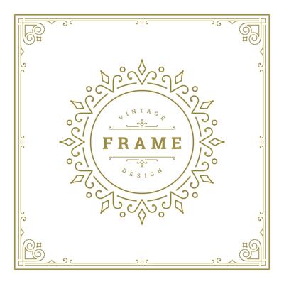 Vintage flourishes ornament swirls lines frame template illustration.