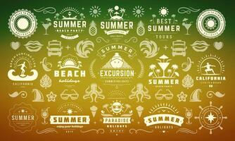 verano fiesta etiquetas y insignias diseño conjunto retro tipografía para carteles y camisetas vector