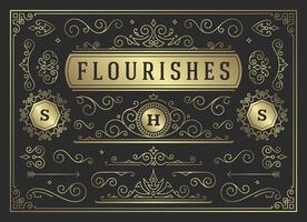 Vintage ornaments swirls and scrolls decorations design elements set, flourish ornate calligraphic combinations vector