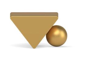 Golden inverted regular triangle sphere geometric figure 3d decor pedestal realistic vector