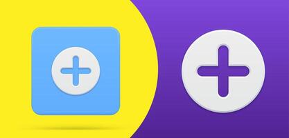 Plus mathematics symbol squared and circle button 3d simple icon illustration vector