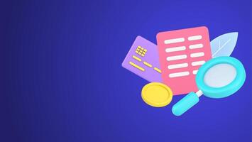Searching information at document agreement of regular payment with magnifying glass 3d icon vector