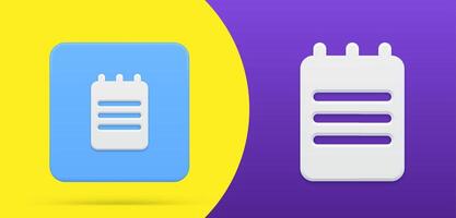 Notepad with writing text on spring simple 3d icon button set illustration. Blank notebook vector