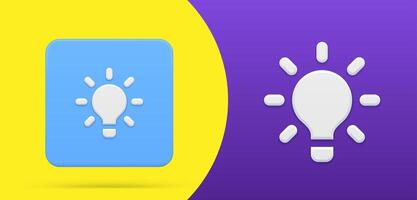 Classic light bulb simple 3d icon button set illustration idea, solution, brainstorming vector