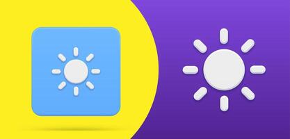 Simple sun brightness contrast 3d button icon set illustration. Bright intensity setting vector