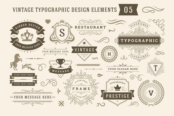 Vintage typographic design elements set illustration.