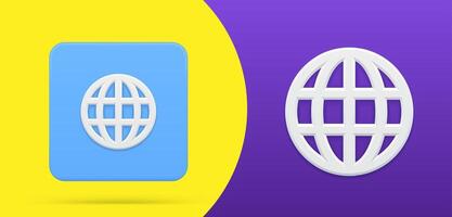 Internet global planet Earth grid badge button 3d icon set illustration. Globe map label vector