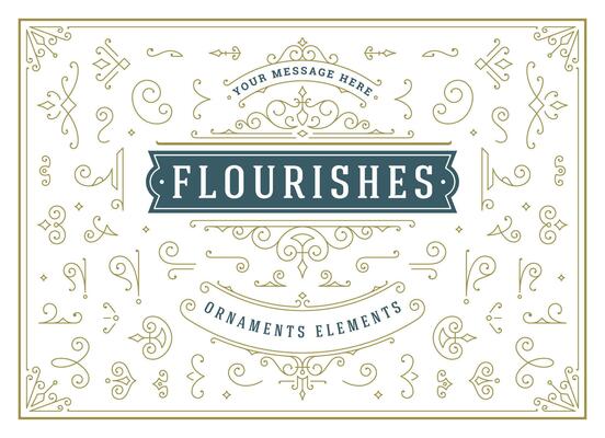 Vintage ornaments swirls and scrolls decorations design elements set, flourish ornate calligraphic combinations