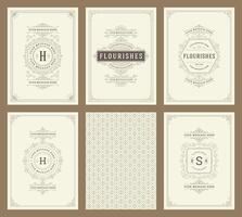 Vintage ornament greeting cards set templates. Flourishes ornamental frames and pattern background vector