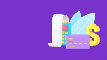 POS terminal for contactless e payment with paper bill and credit card dollar symbol 3d icon vector