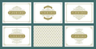 Clásico ornamento saludo tarjetas conjunto plantillas florecer florido marcos y modelo antecedentes ilustración vector