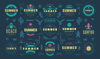 Summer labels and badges design set retro typography for posters and t-shirts vector