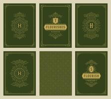 Vintage ornament greeting cards set templates. Flourishes ornamental frames and pattern background vector