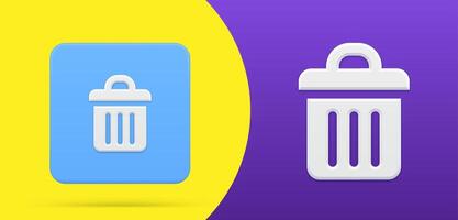 Trash can basket with cap simple 3d icon button set traditional container for garbage vector