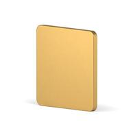 Rectangle vertical wall slim block smooth angled geometric shape golden metallic 3d case vector
