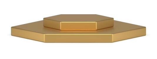 Realistic golden luxury hexagonal geometric shape pedestal two level isometric 3d template vector