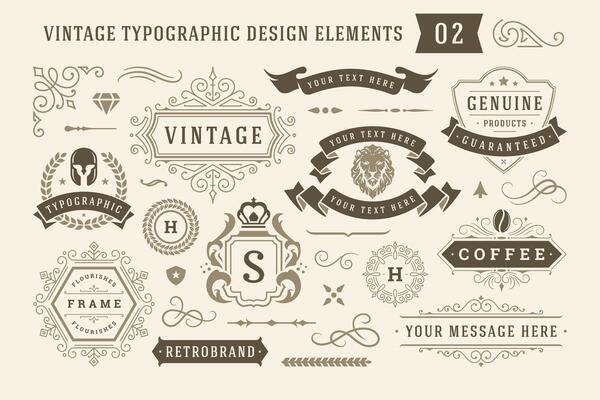 Vintage typographic design elements set illustration.