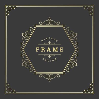 Vintage flourishes ornament swirls lines frame template illustration.
