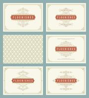 Vintage ornament greeting cards set templates flourish ornate frames and pattern background illustration vector