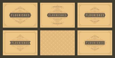 Vintage ornament greeting cards set templates flourish ornate frames and pattern background illustration vector