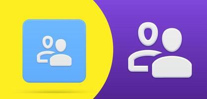 Simple two person icon 3d button set illustration. Logo of society, teamwork, partnership vector