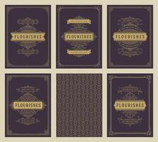 Vintage ornament greeting cards set templates flourish ornate frames and pattern background illustration vector