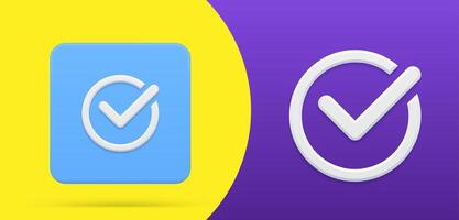 Simple check mark circle thin frame 3d icon set button illustration positive answering vector