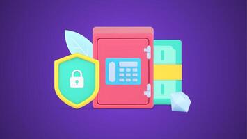 Guard banking protective system with shield and metal safe with combination lock 3d icon isometric vector