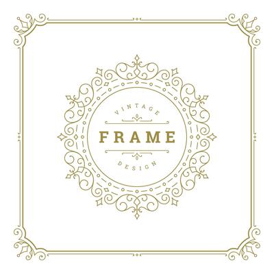 Vintage flourishes ornament swirls lines frame template illustration.