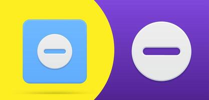 Minus mathematics symbol button 3d icon set illustration. Symbol of deprive, lose or subtract vector