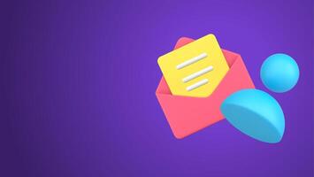 Simple 3d icon open envelope with newsletter and human member user skittle pin isometric vector