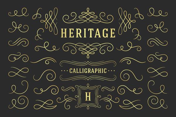 Calligraphic design elements vintage ornaments swirls and scrolls ornate decorations design elements
