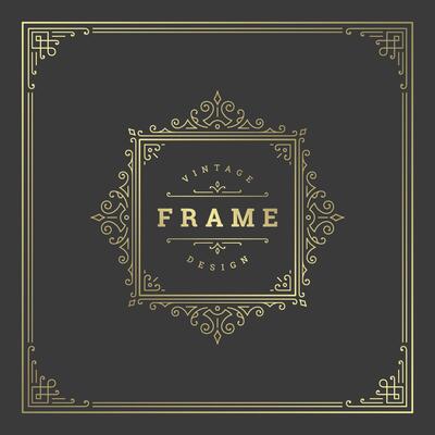 Vintage flourishes ornament swirls lines frame template illustration.
