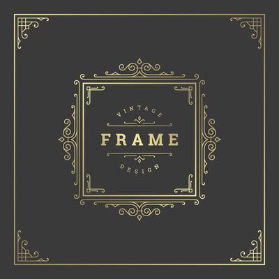 Vintage flourishes ornament swirls lines frame template illustration.