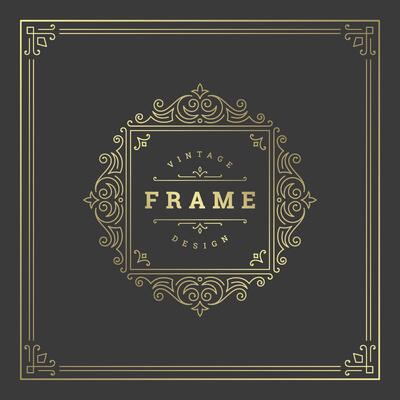 Vintage flourishes ornament swirls lines frame template illustration.