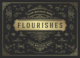 Vintage ornaments swirls and scrolls decorations design elements set, flourish ornate calligraphic combinations vector