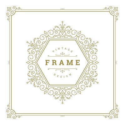 Vintage flourishes ornament swirls lines frame template illustration.