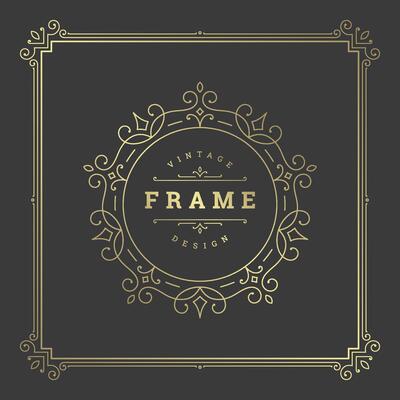 Vintage flourishes ornament swirls lines frame template illustration.