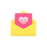 Love letter dating application incoming message envelope chat newsletter email alert 3d icon vector